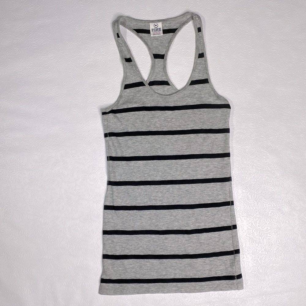 PINK XS Grey Racerback Top with Black Stripes